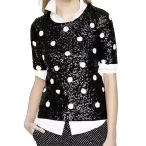 J Crew Sequin Polka Dot Top Black and White Size XS Style# 28614